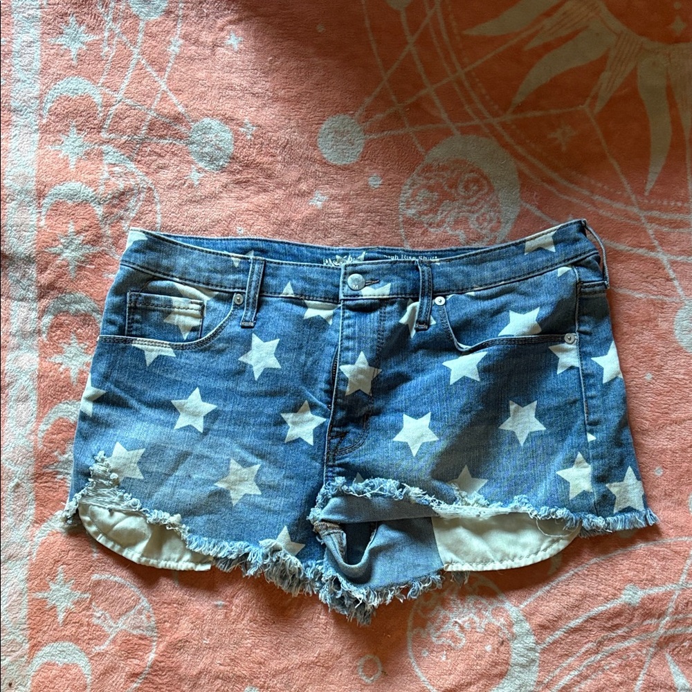 Star-Patterned Blue Denim Shorts